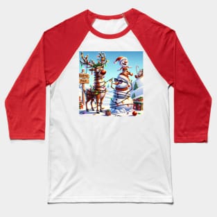 Rudolph, an Elf and a Snowman at the North Pole Baseball T-Shirt